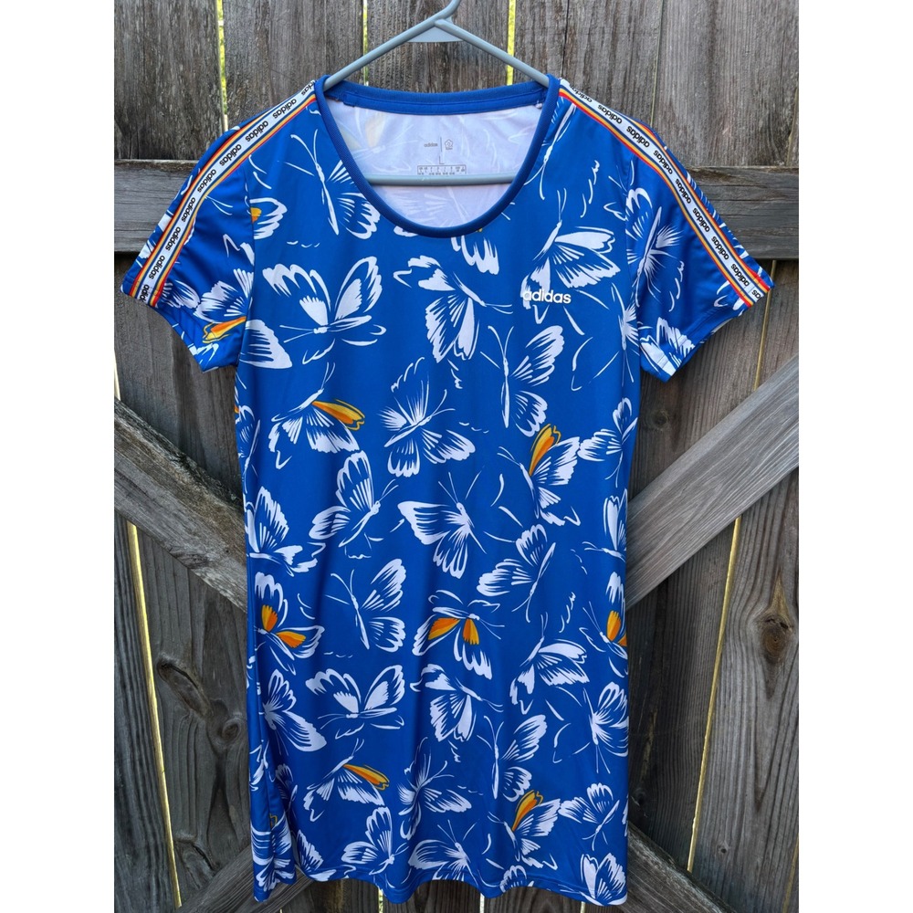 Adidas x  FARM Rio Butterfly Print Mini Dress Blue White Orange Large